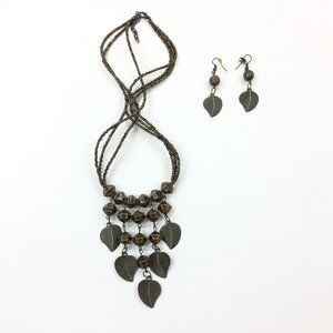 Leaves and Beehives Necklace with Matching Earrings